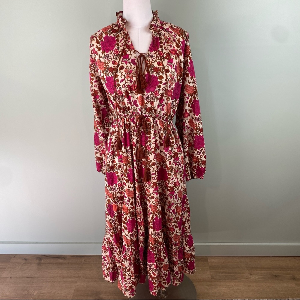 Maxi Peasant Dress in Fuchsia Floral